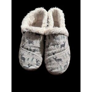 TOMS Slippers Faux Fur Lined Memory Foam Youth Size 1 Deer Print Gray